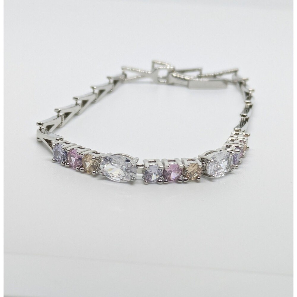 Women's White Gold-Filled Brass 7in. Multicolor VVS CZ Half-line Tennis Bracelet